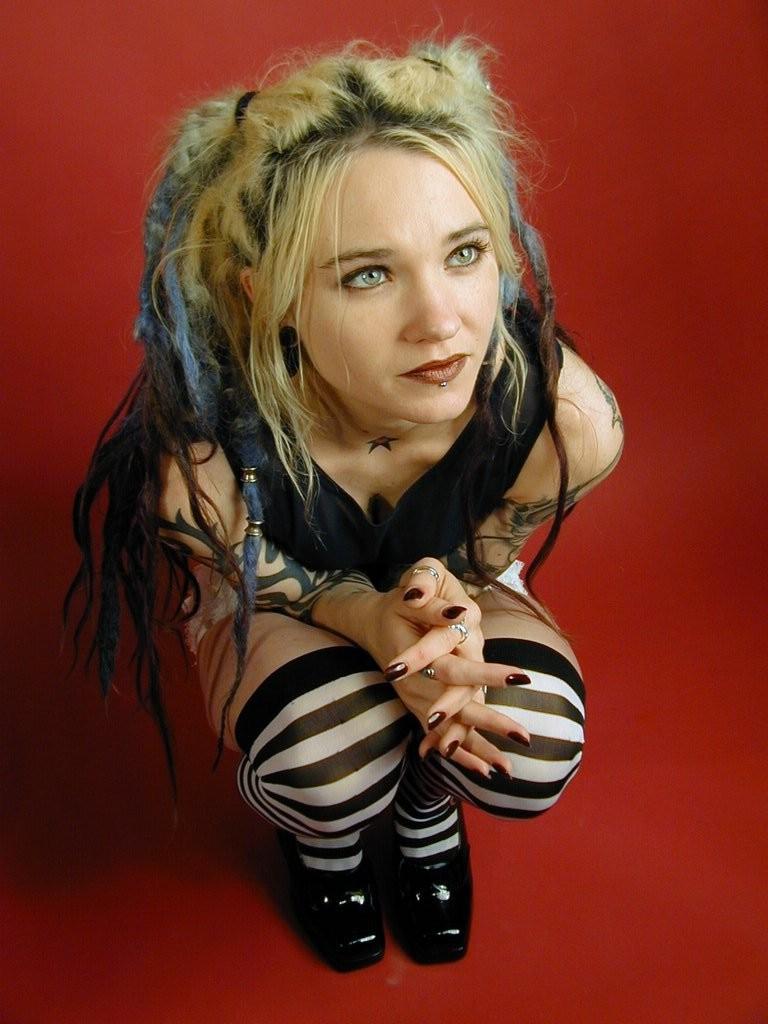 15P Punk rock girl posing in and out of her white panties