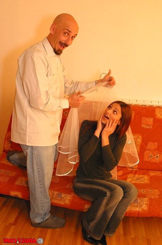 14P gorgeous brunette bride gets banged hard