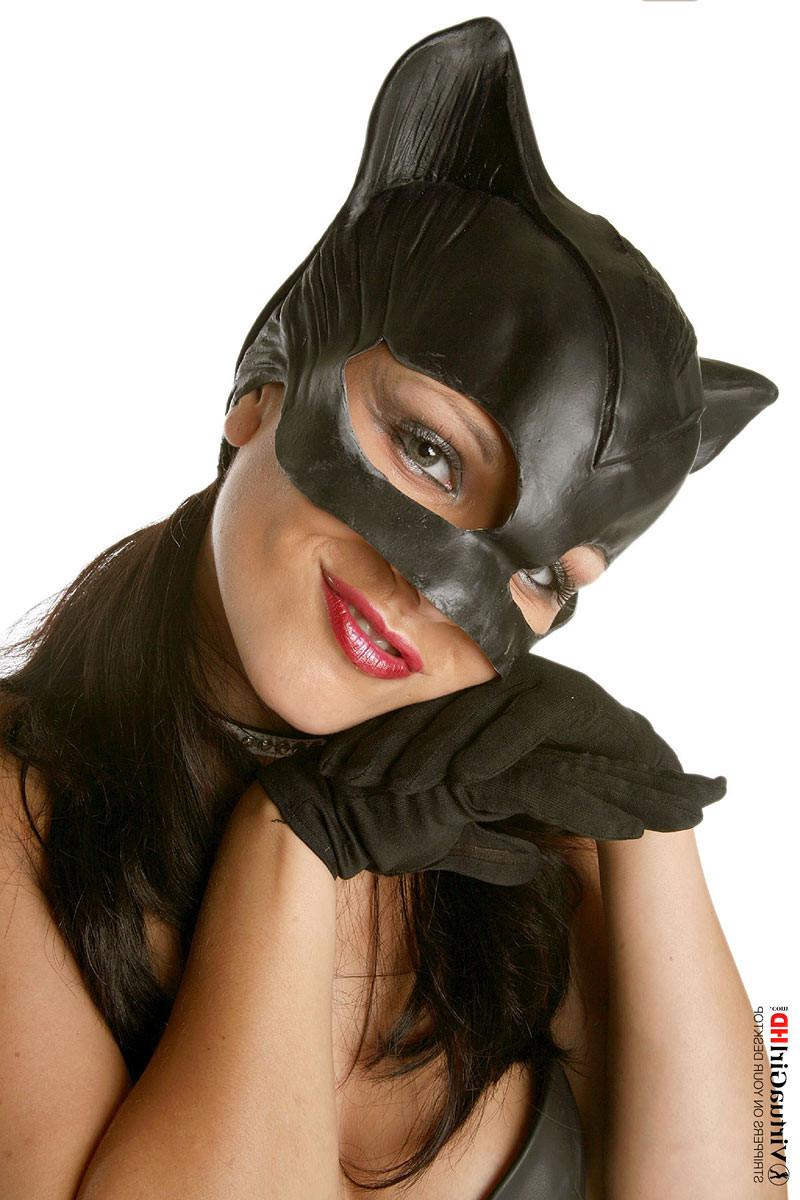 16P Sexy brunette Katty in a cat uniform showing pink