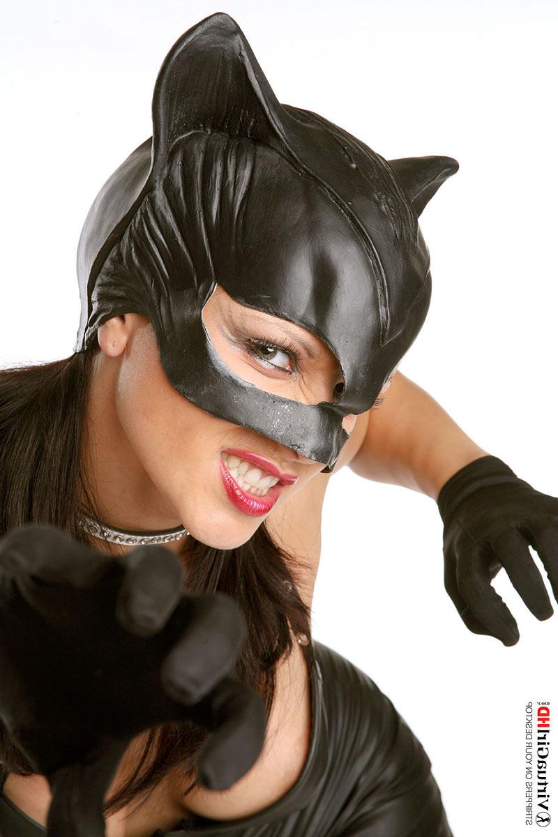 16P Sexy brunette Katty in a cat uniform showing pink