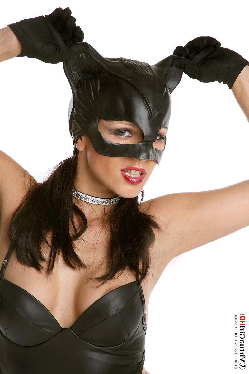 16P Sexy brunette Katty in a cat uniform showing pink