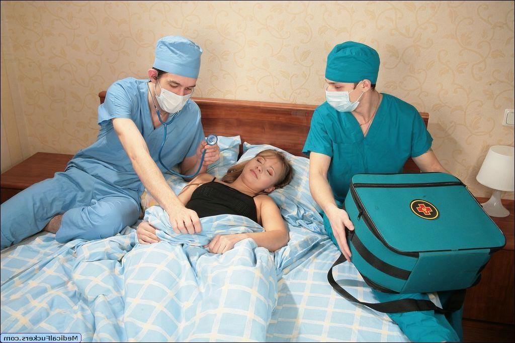 15P Two nasty male doctors examining their cute naive sexy patient