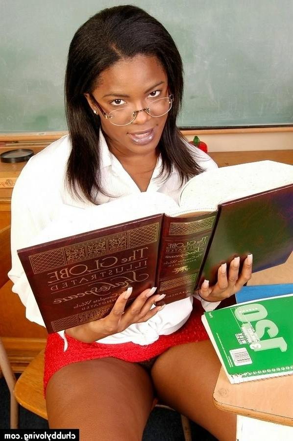 16P Chubby ebony teacher teasing and toying in the classroom