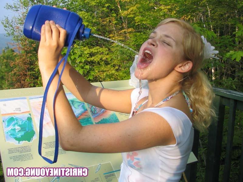 15P Blonde cutie flashing her boobs and having fun outdoors