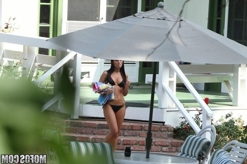 16P Cute babe in thong bikini fucks and sucks for a mouthful of jizz