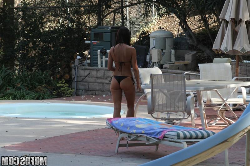 16P Cute babe in thong bikini fucks and sucks for a mouthful of jizz