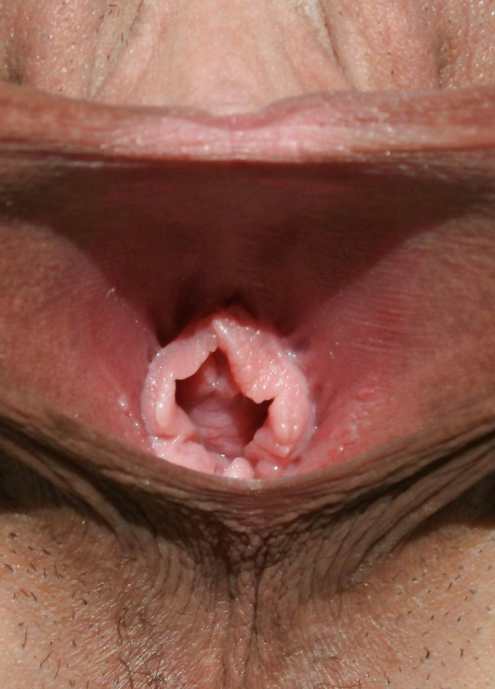 15P women stretching their pussy lips wide open