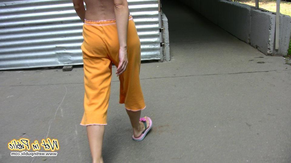 14P Blonde in sporty breeches and top shockingly wets herself on the street