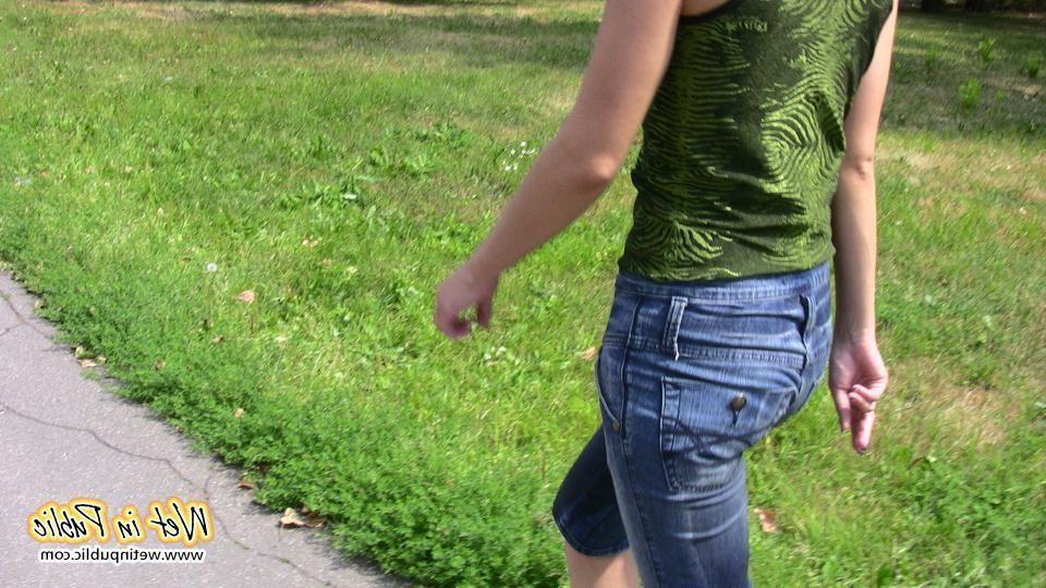 14P Chick going through various emotions while wetting her pants outdoors