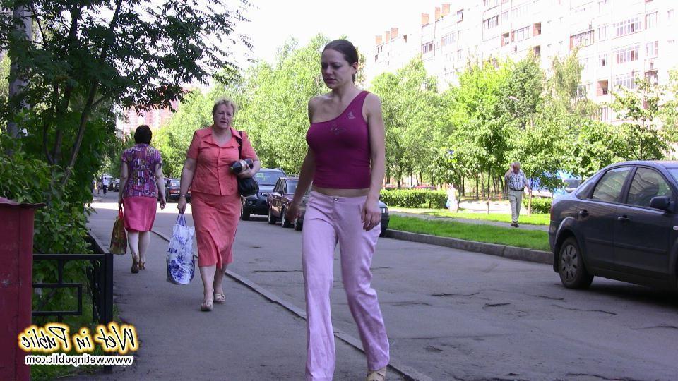 16P Chick wets herself in the corner right by her apartment building door