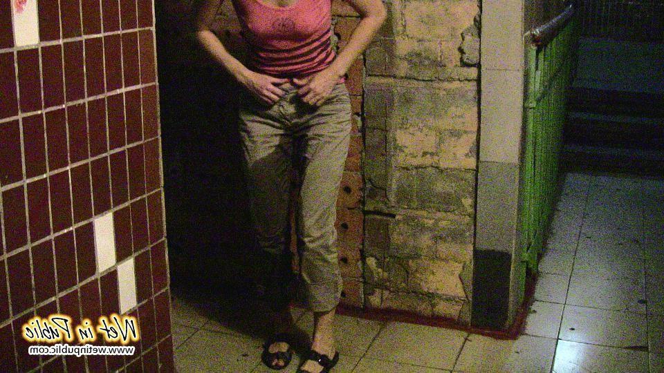 16P Chick wets her pants on the street looking like she forded the river