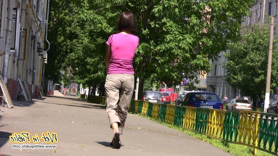 16P Chick wets her pants on the street looking like she forded the river