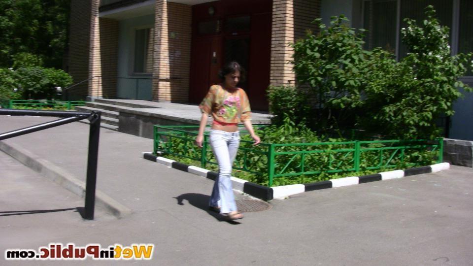 14P Chick followed reality style as she pees her pants in a public place