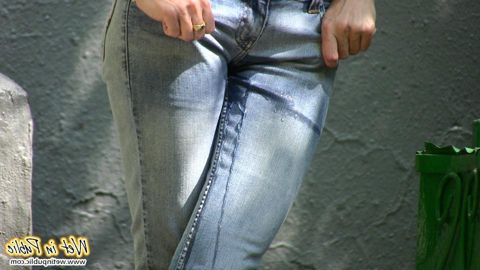 16P Desperate pisser relieves herself right into her new tight jeans