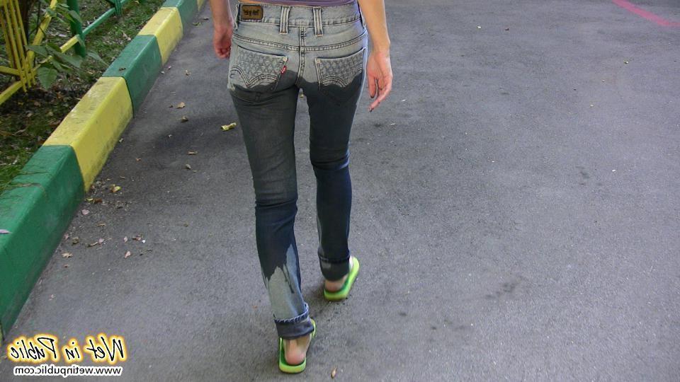 16P Desperate pisser relieves herself right into her new tight jeans