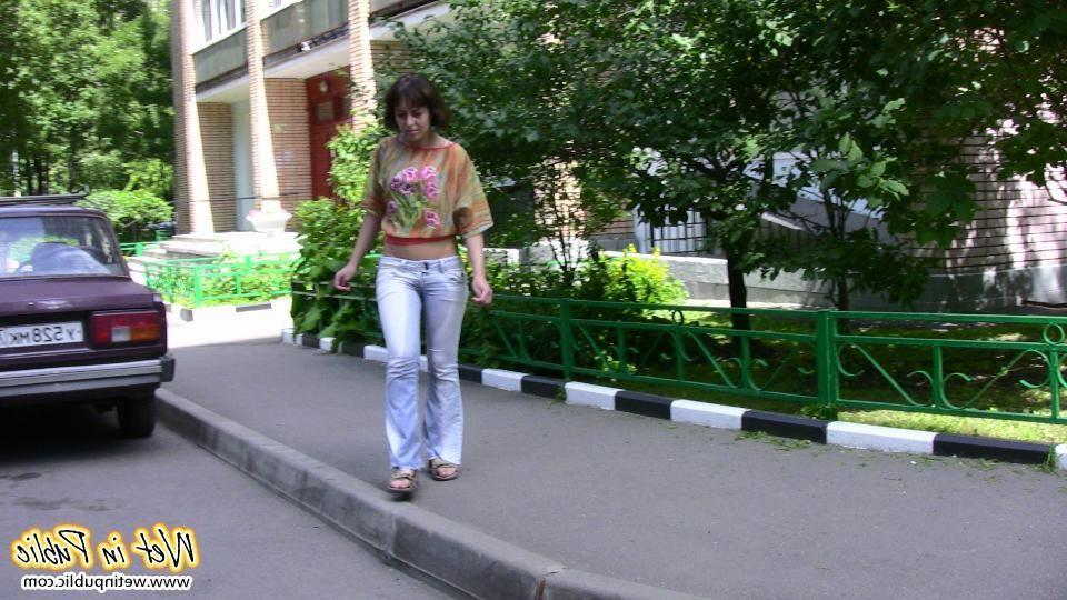 16P This public pants pisser can't hide a large wet spot on her jeans