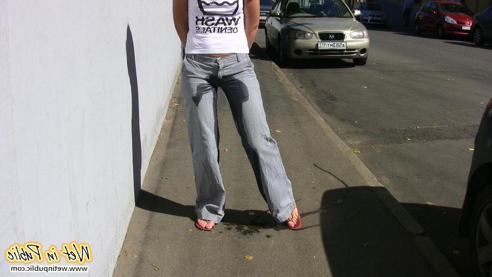 12P Explicit public jeans wetting and removing them a few minutes later