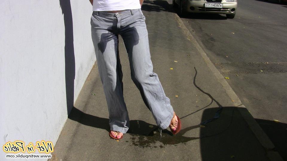 12P Explicit public jeans wetting and removing them a few minutes later