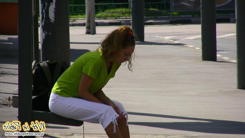 15P Humiliated slut who just pissed her white breeches right in the street