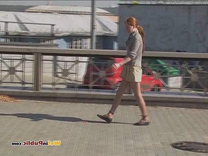 15P Disconcerted cutie splashes her skirt and legs with pee in the street
