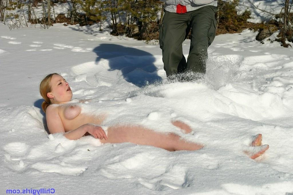 19P Naked girl freezing in snow