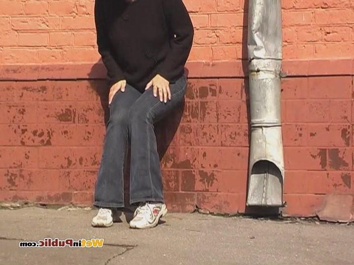 15P Ablush chick in pee-soppy pants compelled to pull them down in public