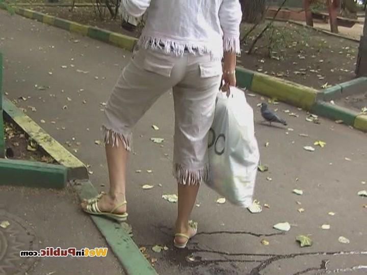 15P Blond has sipped some beer and pissed in her white breeches in public
