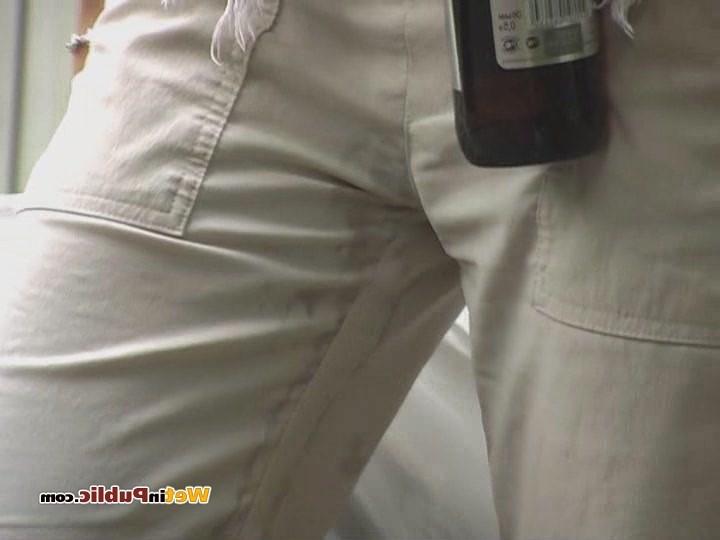 15P Blond has sipped some beer and pissed in her white breeches in public
