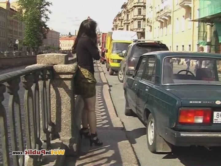 14P Sexy shorts of an embarrassed honey get totally pee-drenched in public