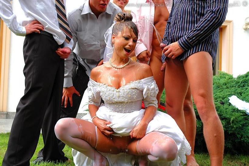 19P Blonde bride getting jizzed and pissed on by wedding guests