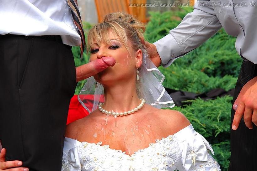 19P Blonde bride getting jizzed and pissed on by wedding guests