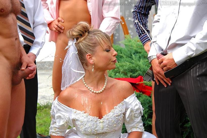19P Blonde bride getting jizzed and pissed on by wedding guests