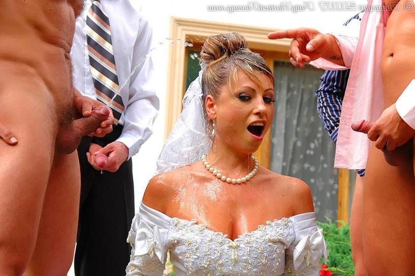 19P Blonde bride getting jizzed and pissed on by wedding guests