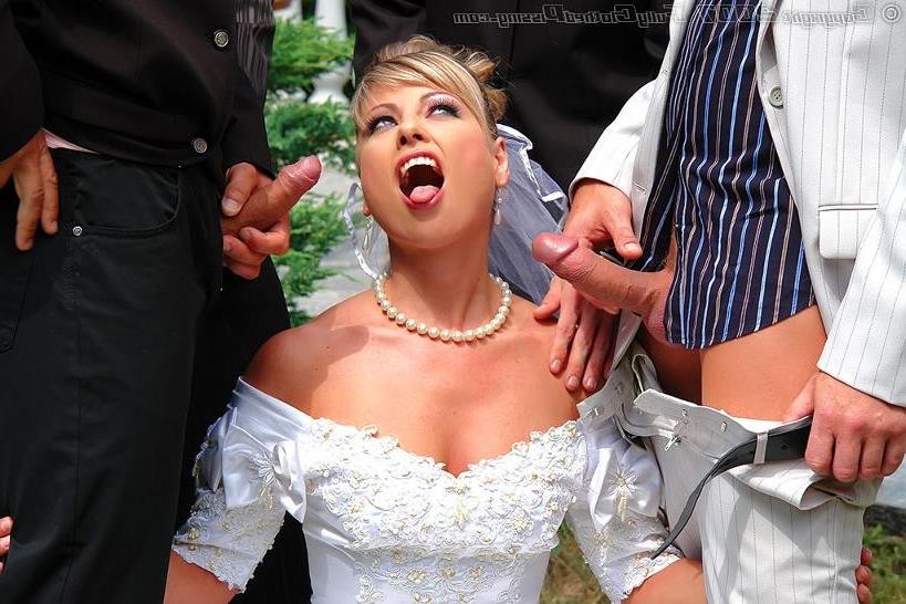19P Blonde bride getting jizzed and pissed on by wedding guests