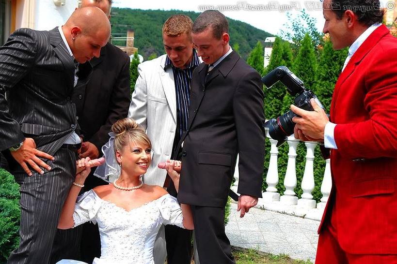 19P Blonde bride getting jizzed and pissed on by wedding guests