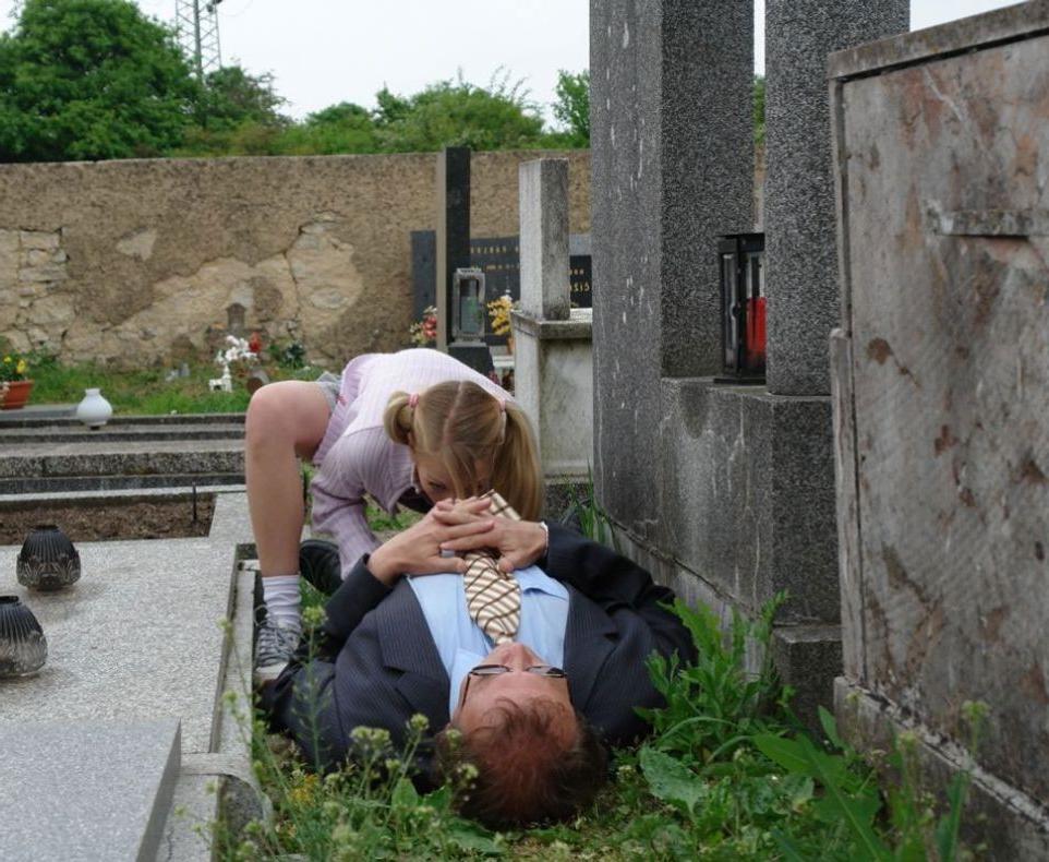 16P Blonde teen sucking grandpas cock on a cemetery