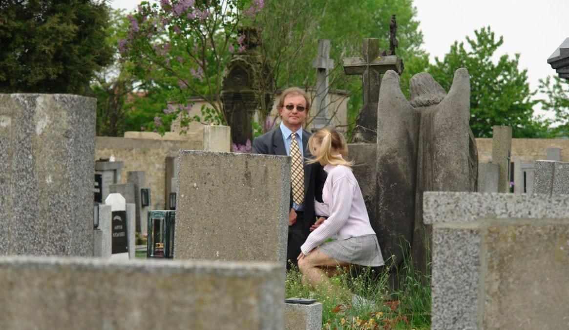 16P Blonde teen sucking grandpas cock on a cemetery