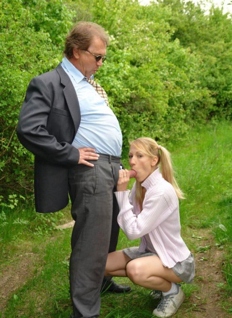 16P Blonde teen sucking grandpas cock on a cemetery