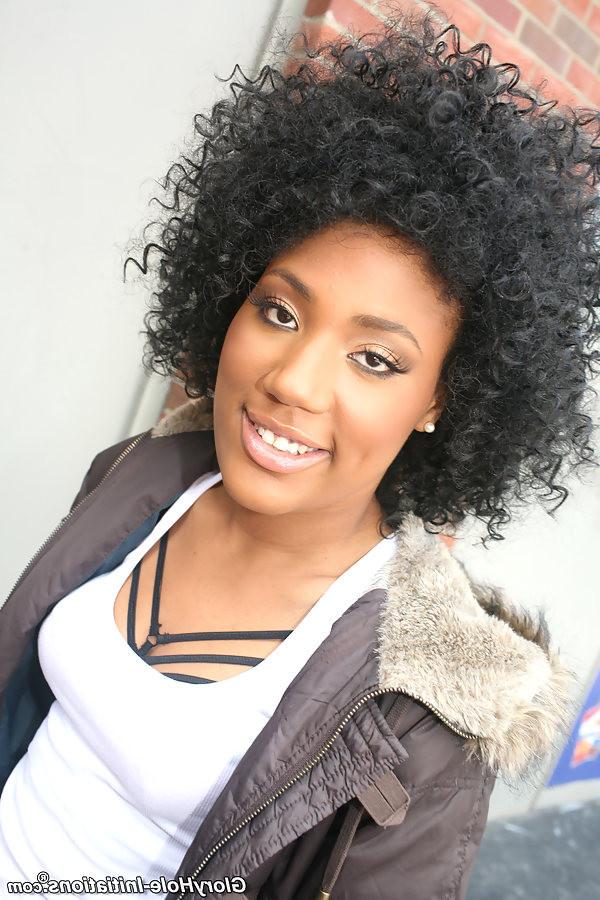 14P Curly ebony goddess sucking off a big white cock at a gloryhole