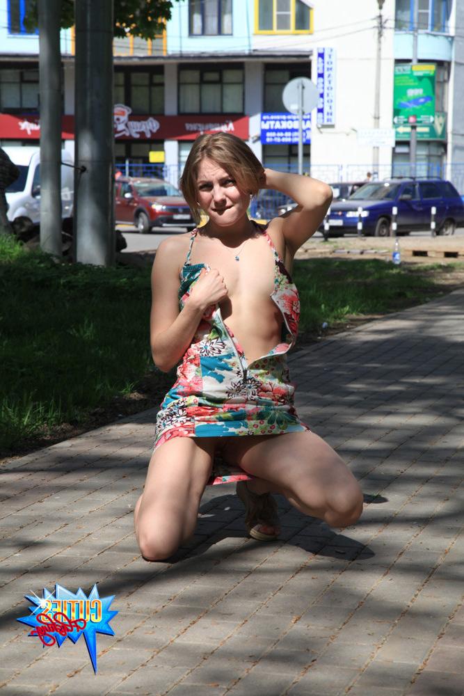 16P Teeny hits the park to show her breasts in public
