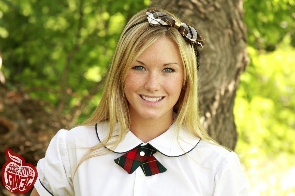 15P Cute blonde teen schoolgirl strips