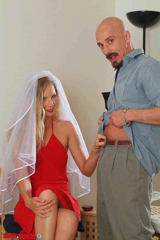 15P Sexy big tits blonde milf babe fucks dressed as bride