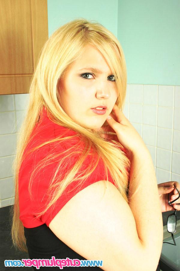 15P Pretty blonde in glasses strips in the office kitchen