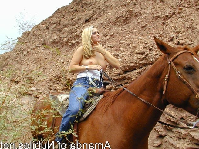 15P Topless blonde on a horse