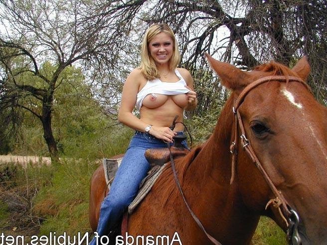 15P Topless blonde on a horse
