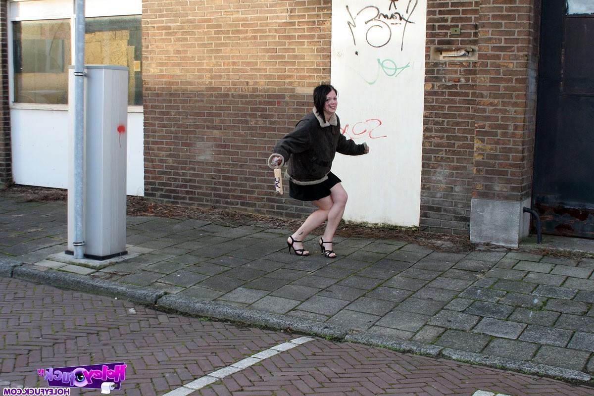 14P Thick brunette enjoys an anonymous gloryhole pleasure cock