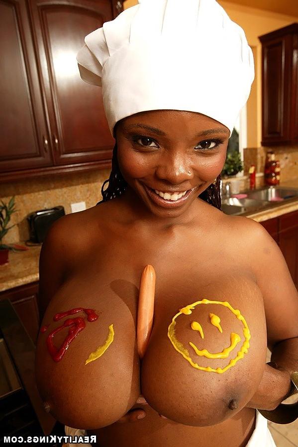 15P Big n juicy round ebony babe stacy takes on a hot cock with mustard and ketchup 