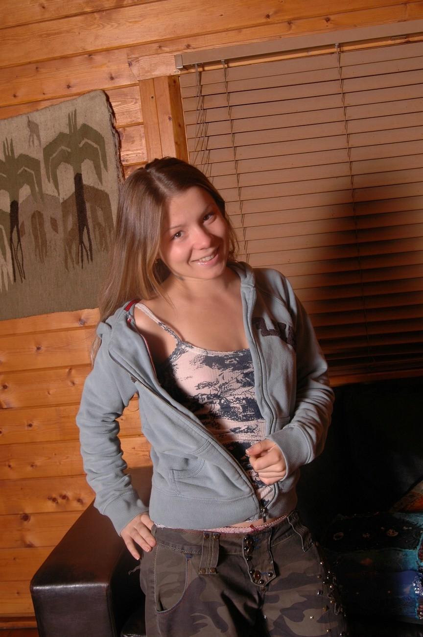 16P Pretty brunette teen girl topless