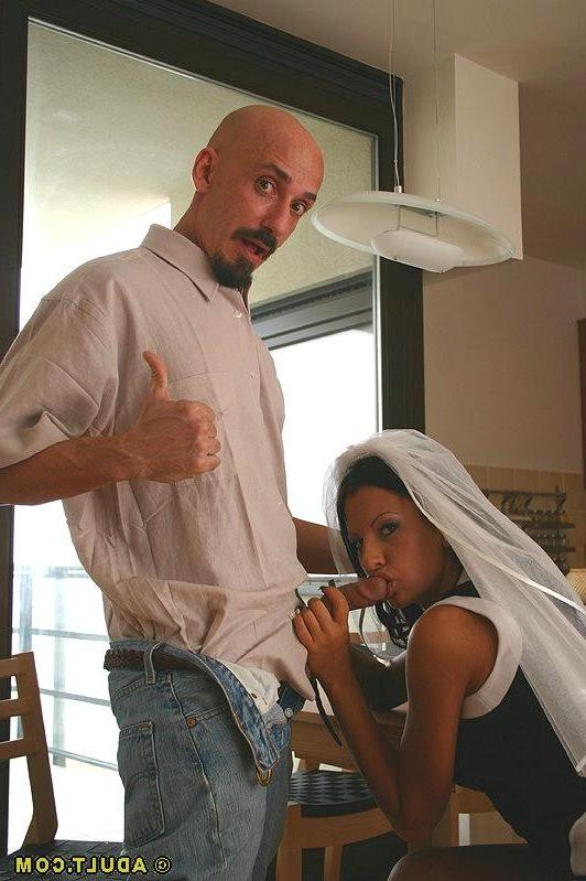 16P long black haired bride tryout does ironing and gets banged