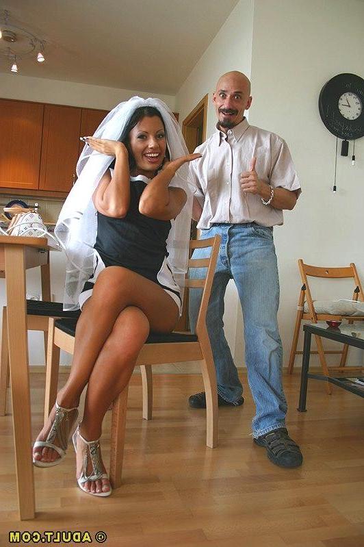 16P long black haired bride tryout does ironing and gets banged